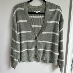 American Eagle Outfitters Olive and Beige Striped Cardigan